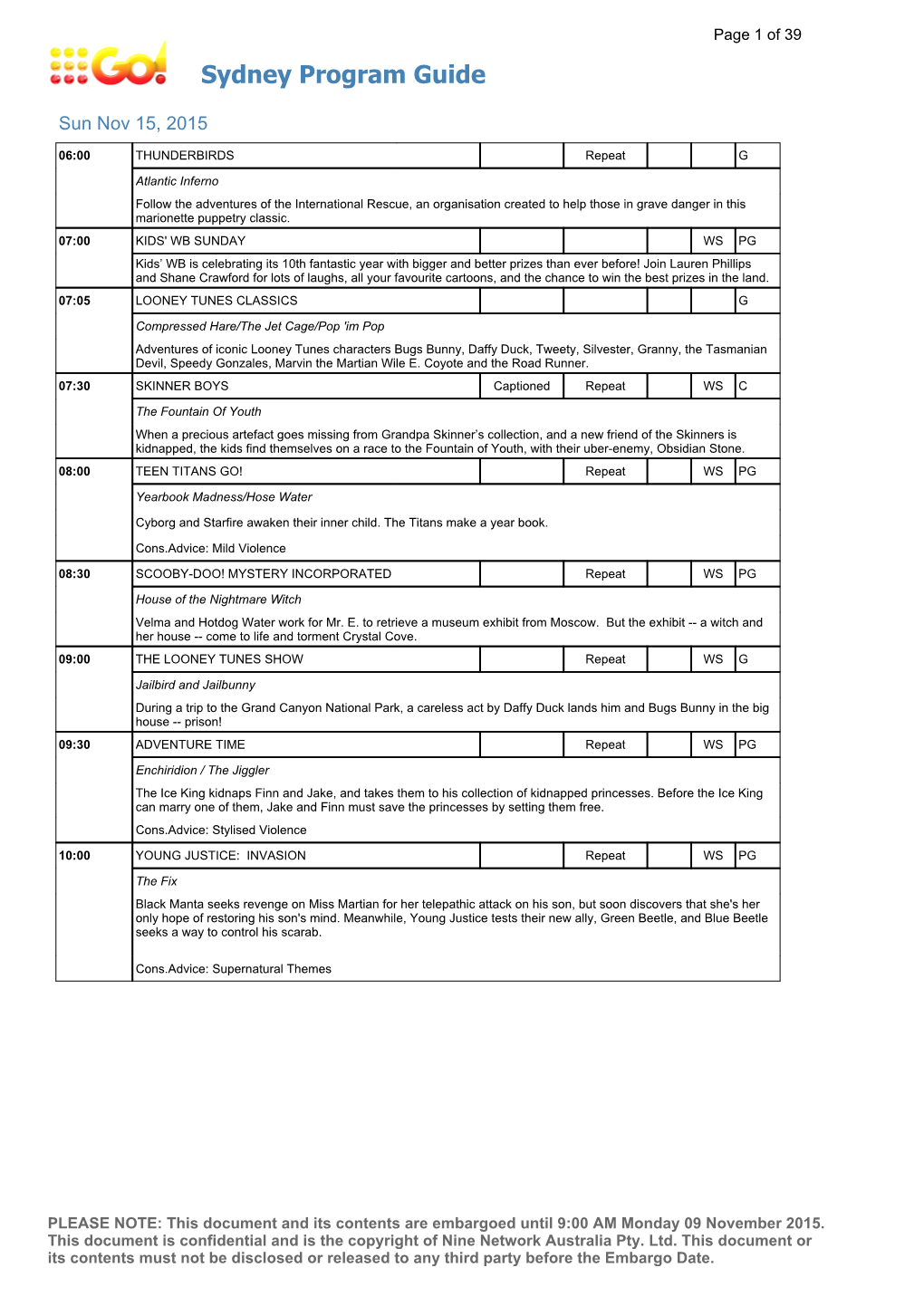 Sydney Program Guide