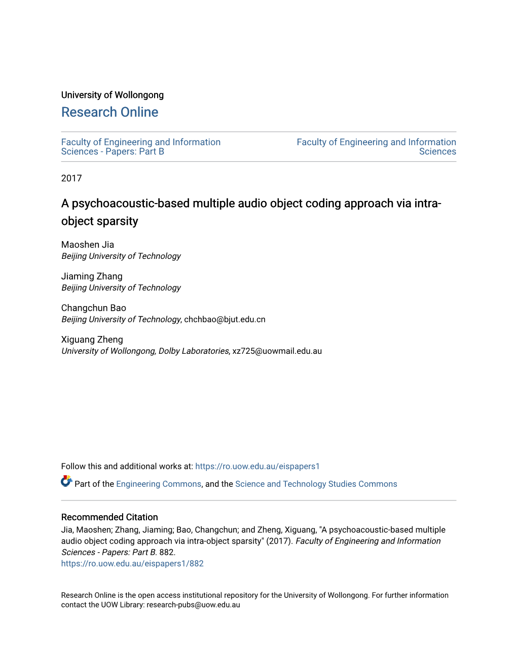 A Psychoacoustic-Based Multiple Audio Object Coding Approach Via Intra- Object Sparsity