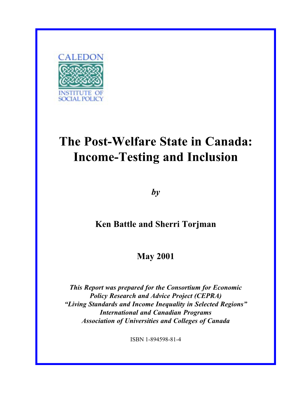 The Post-Welfare State in Canada: Income-Testing and Inclusion
