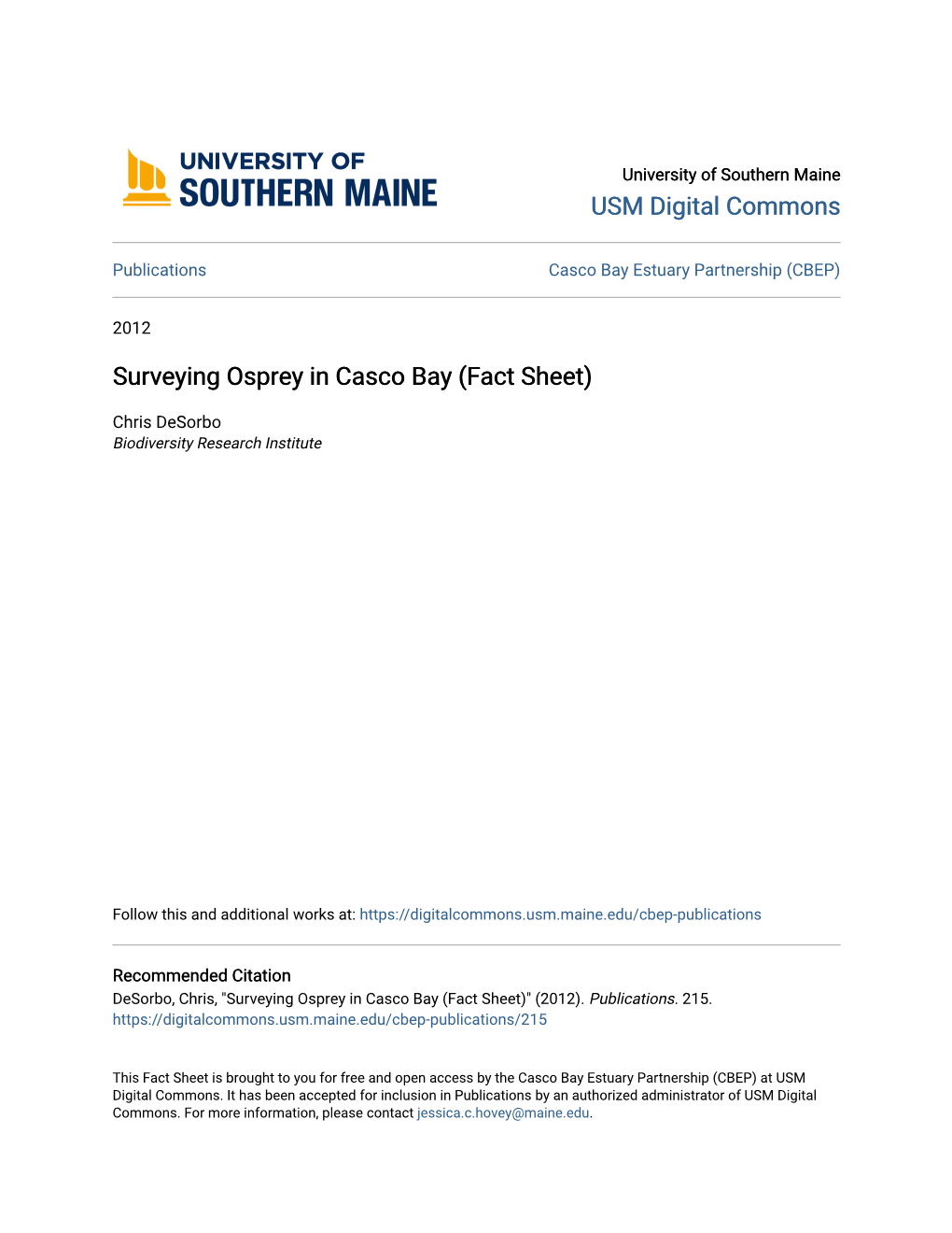 Surveying Osprey in Casco Bay (Fact Sheet)