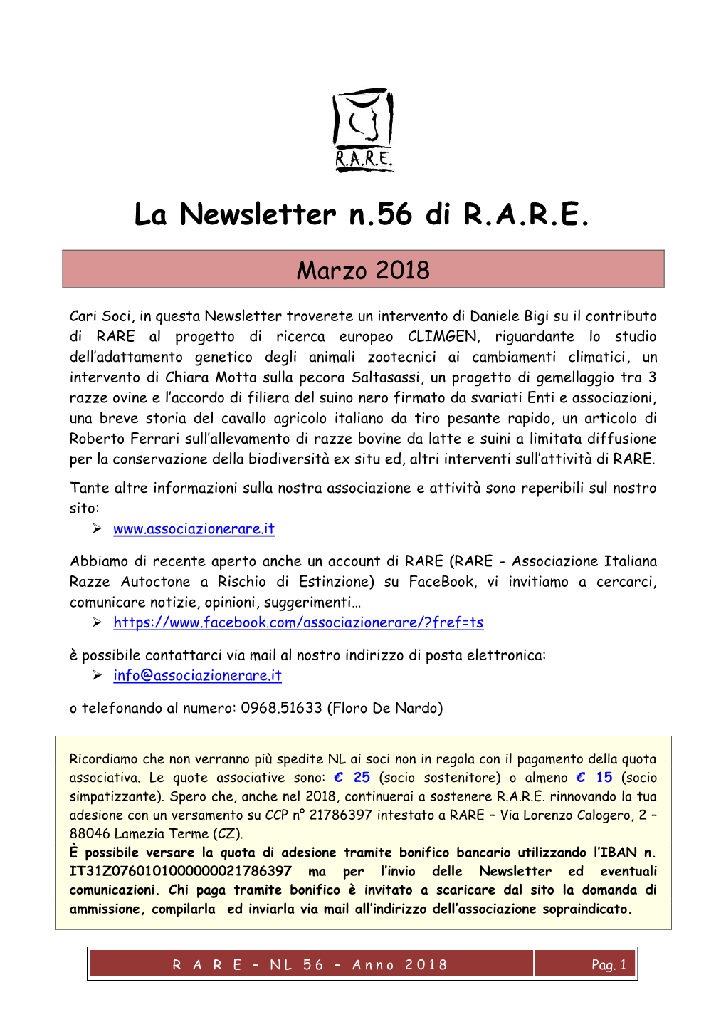 La Newsletter N.56 Di R.A.R.E