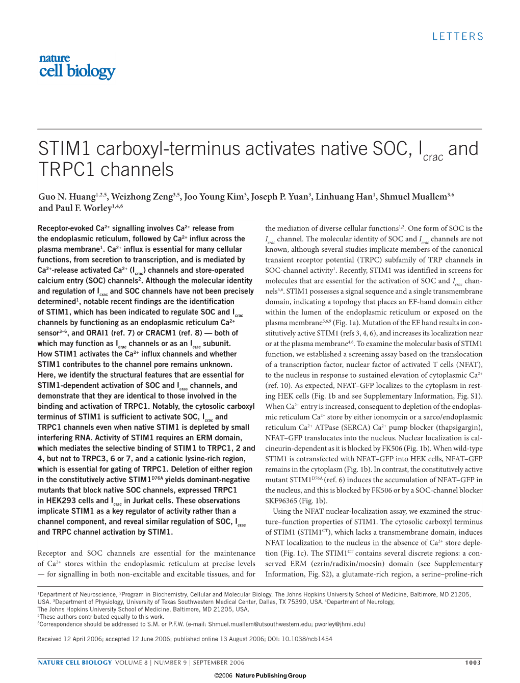 STIM1 Carboxyl-Terminus Activates Native SOC, I and TRPC1 Channels