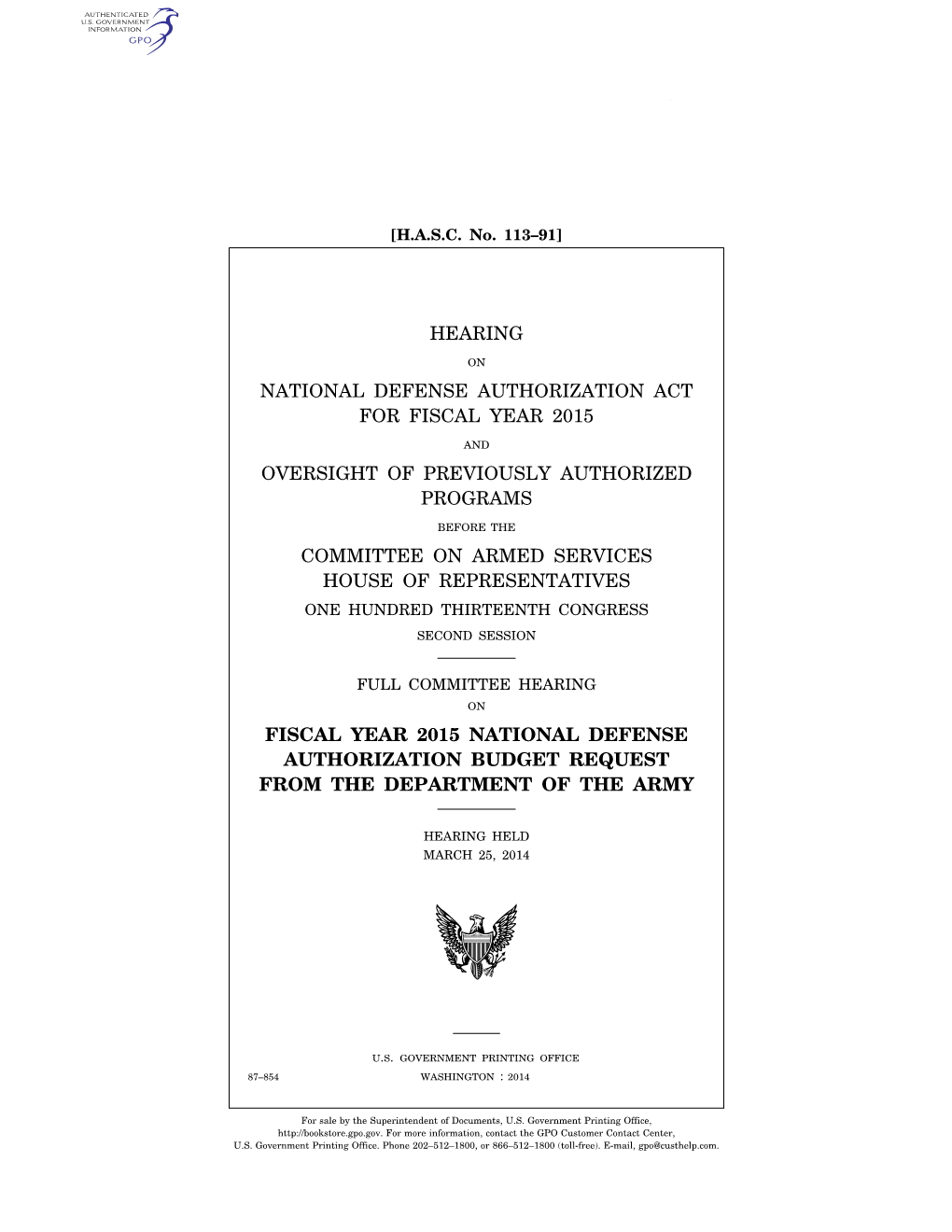 Hearing National Defense Authorization Act For