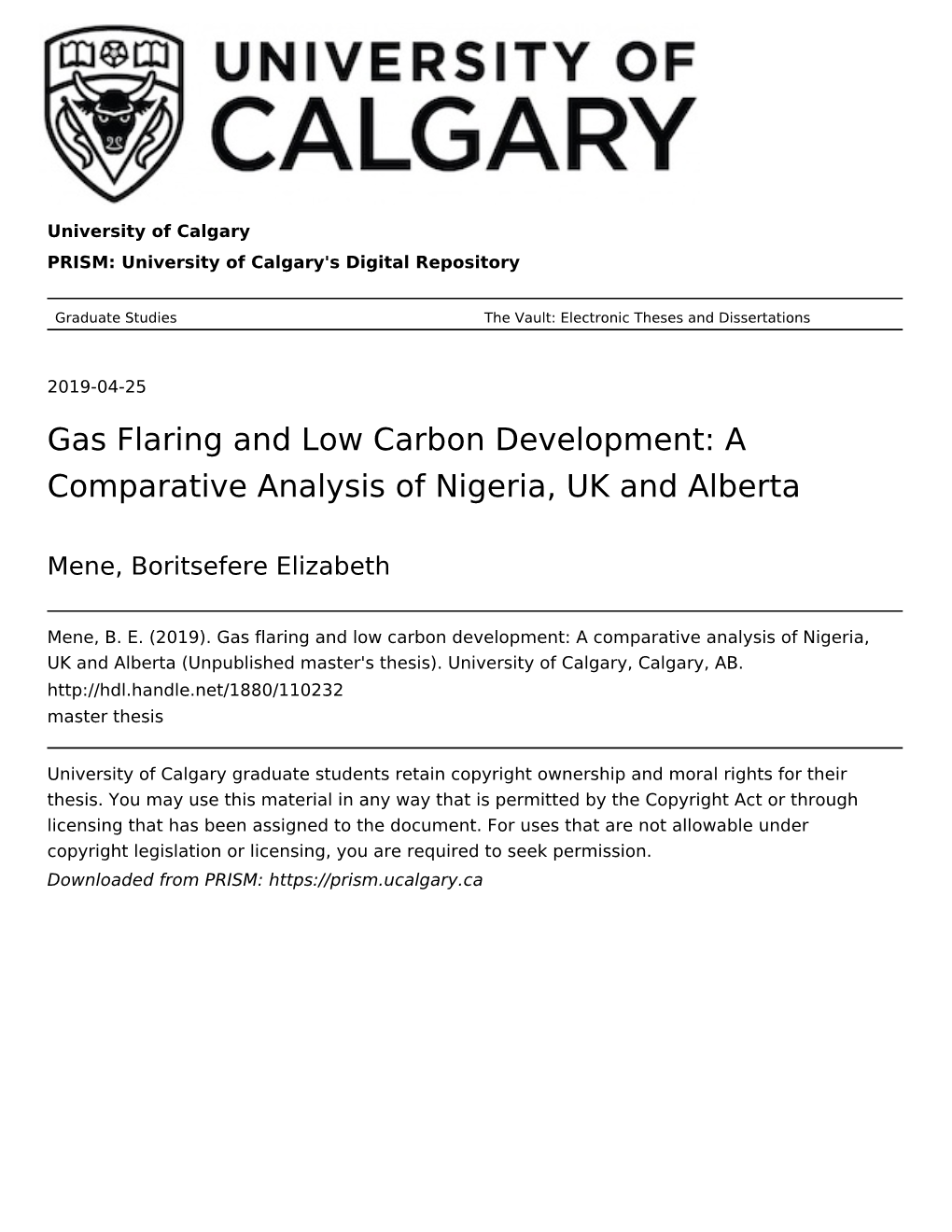 Gas Flaring and Low Carbon Development: a Comparative Analysis of Nigeria, UK and Alberta