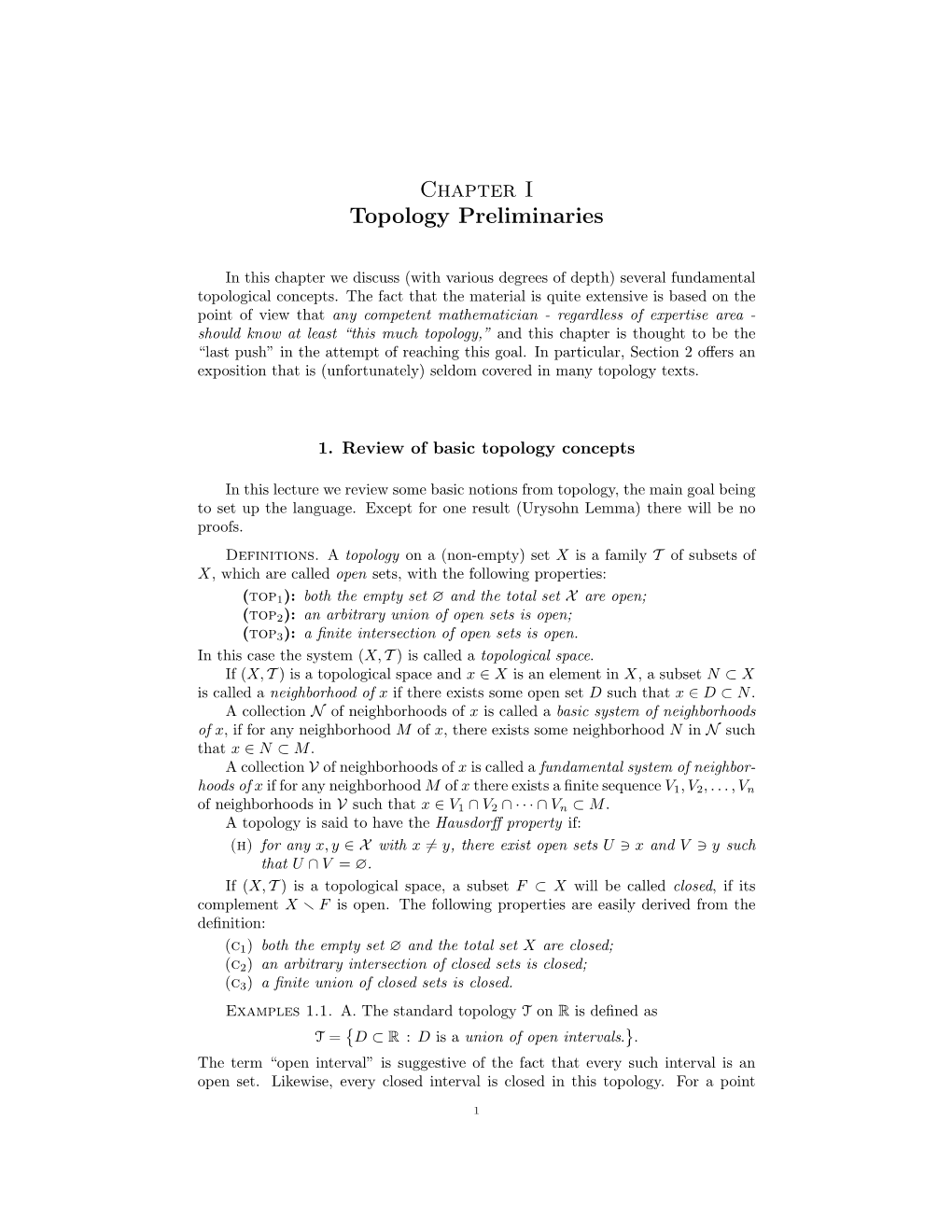 Chapter I Topology Preliminaries