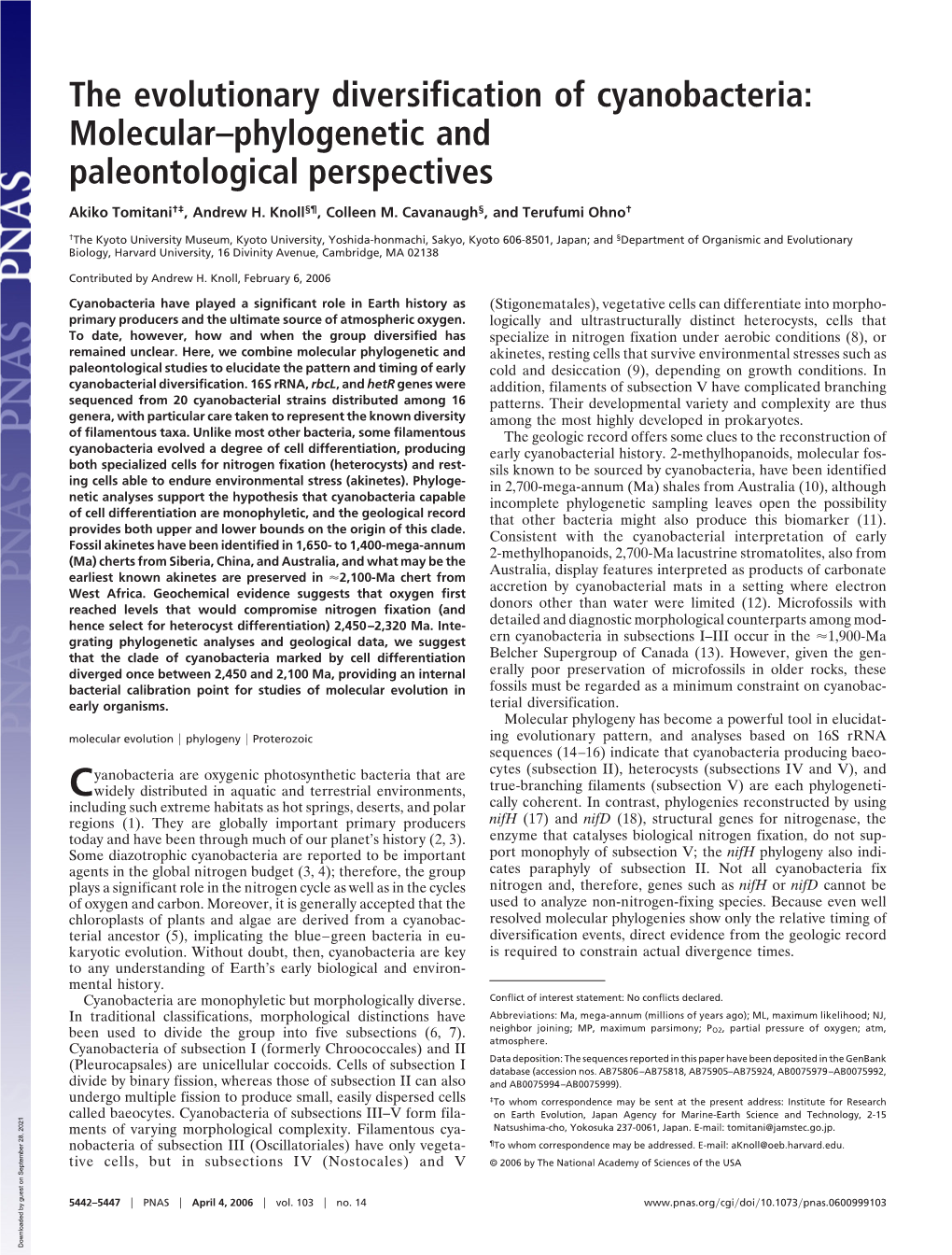 The Evolutionary Diversification of Cyanobacteria: Molecular–Phylogenetic and Paleontological Perspectives