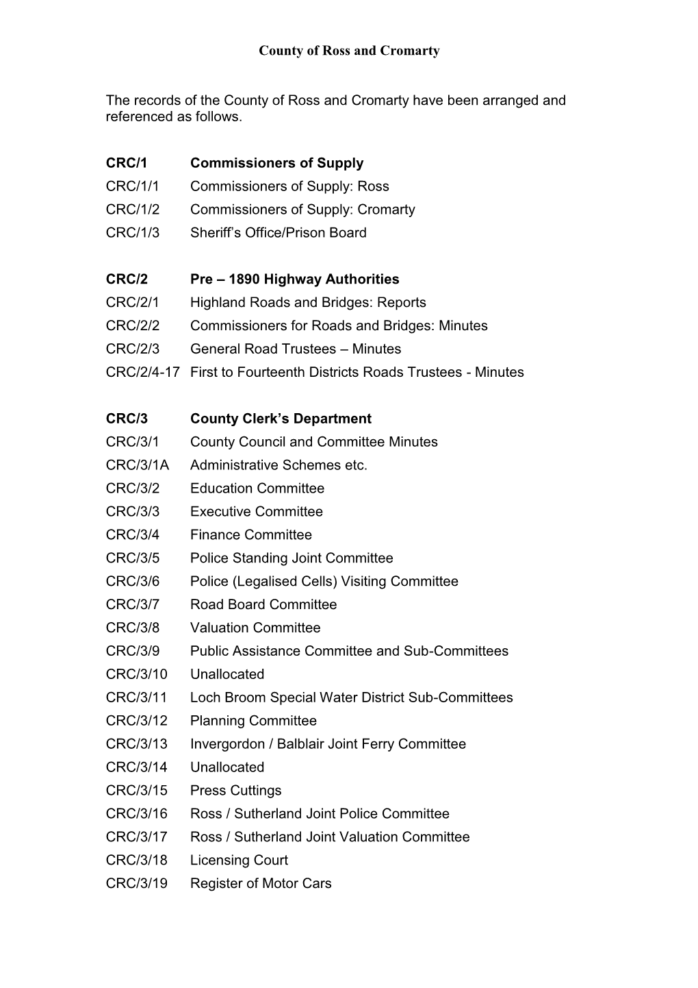 County of Ross and Cromarty the Records of the County of Ross And