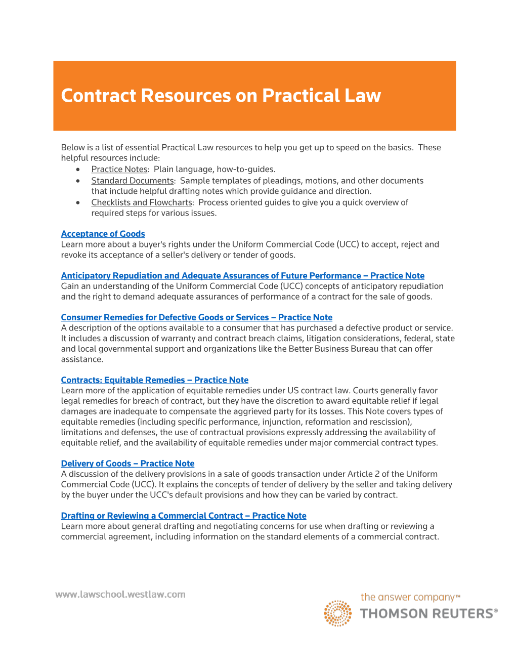 Contract Resources on Practical Law