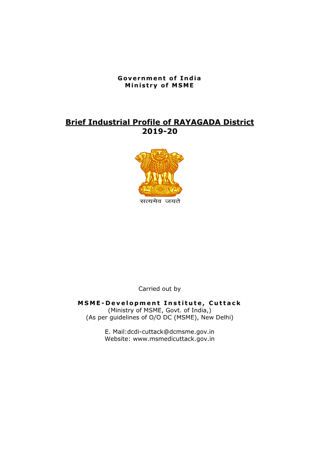 Brief Industrial Profile of RAYAGADA District 2019-20