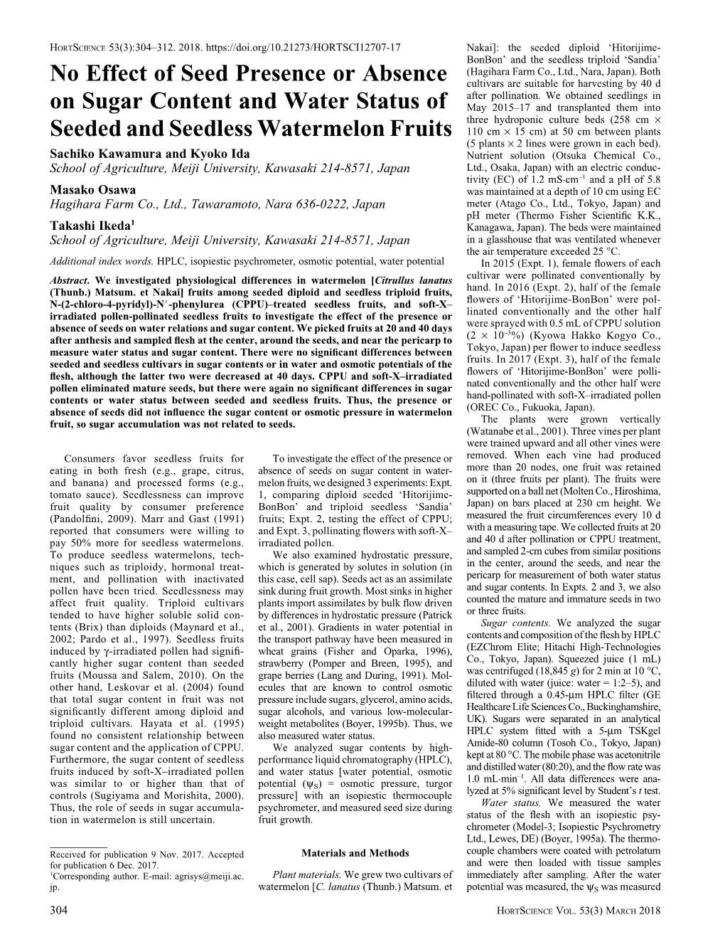 No Effect of Seed Presence Or Absence on Sugar Content And