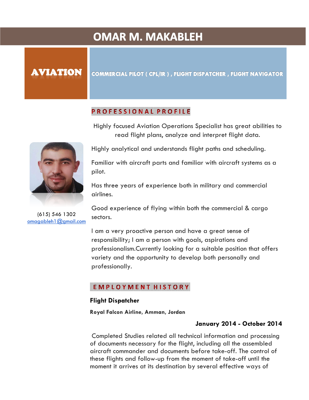 Omar M. Makableh Aviation Commercial Pilot