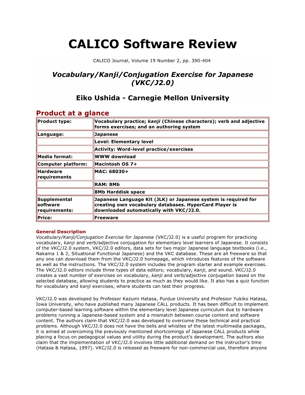 CALICO Software Review