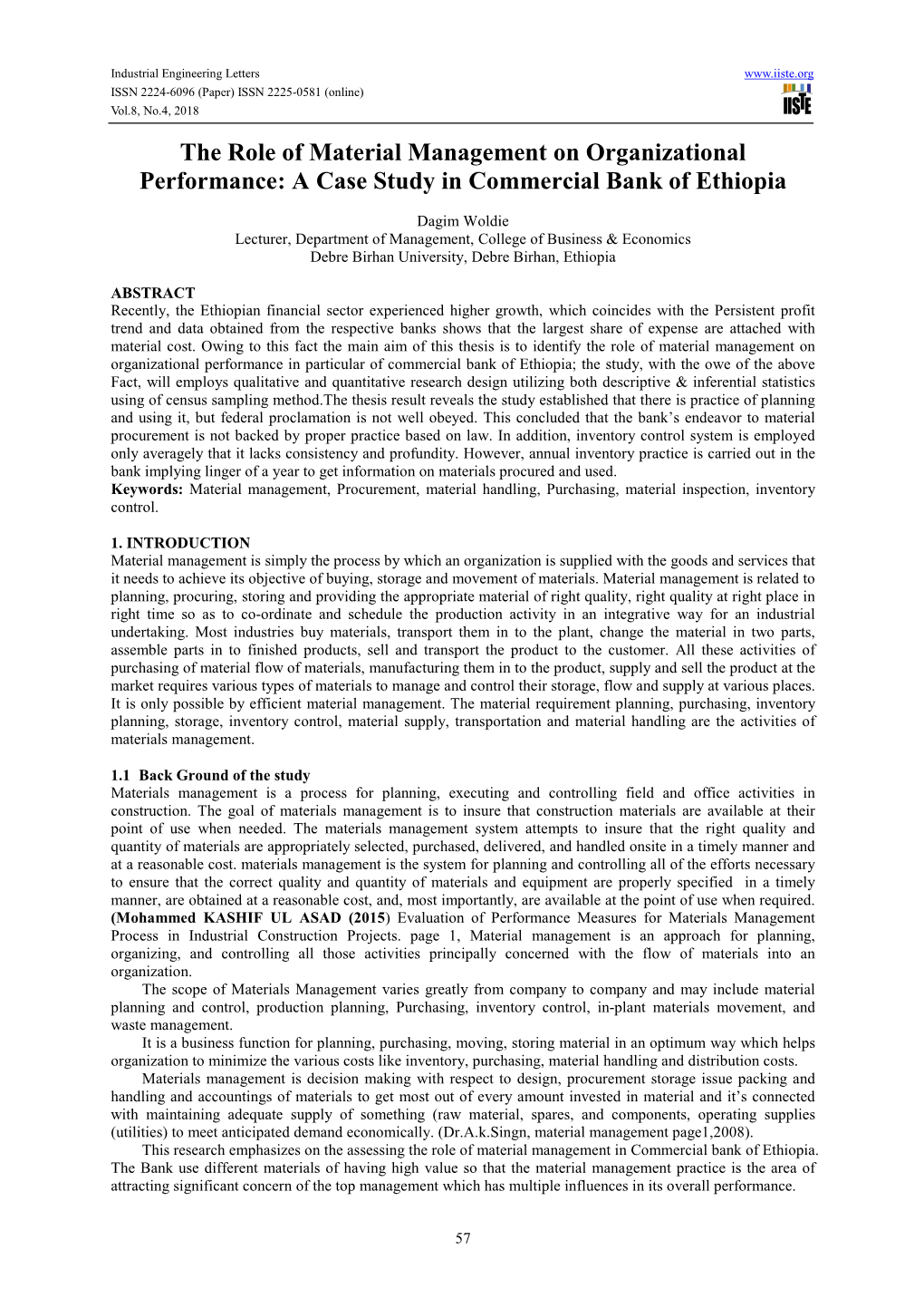 The Role of Material Management on Organizational Performance: a Case Study in Commercial Bank of Ethiopia