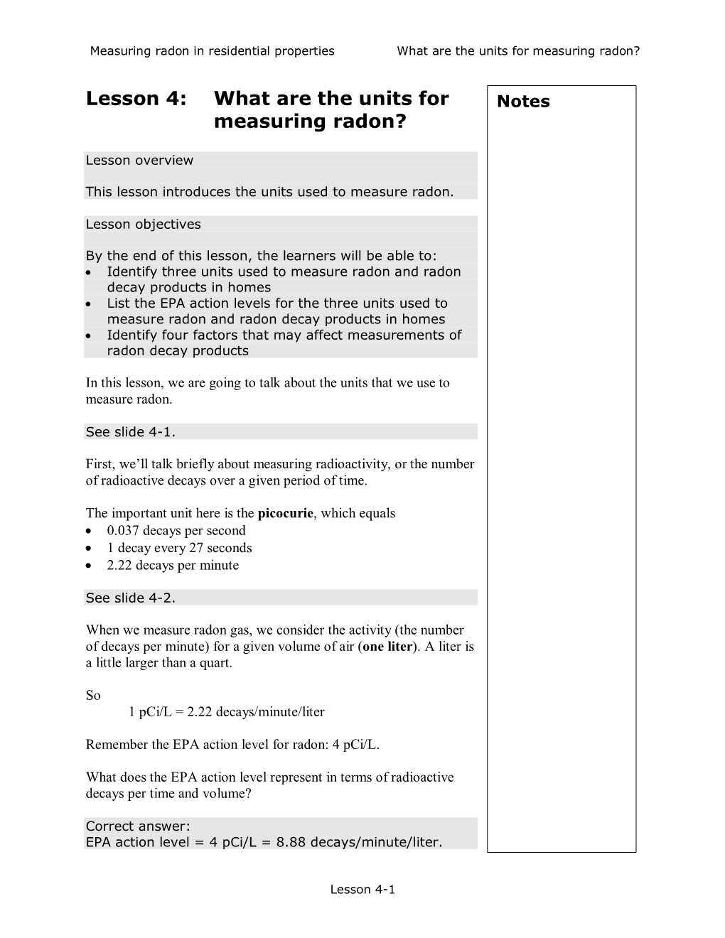 Lesson 4: What Are the Units for Measuring Radon?