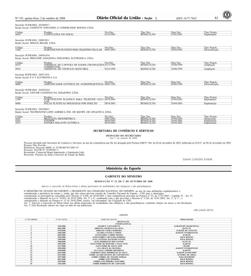 61 Ministério Do Esporte