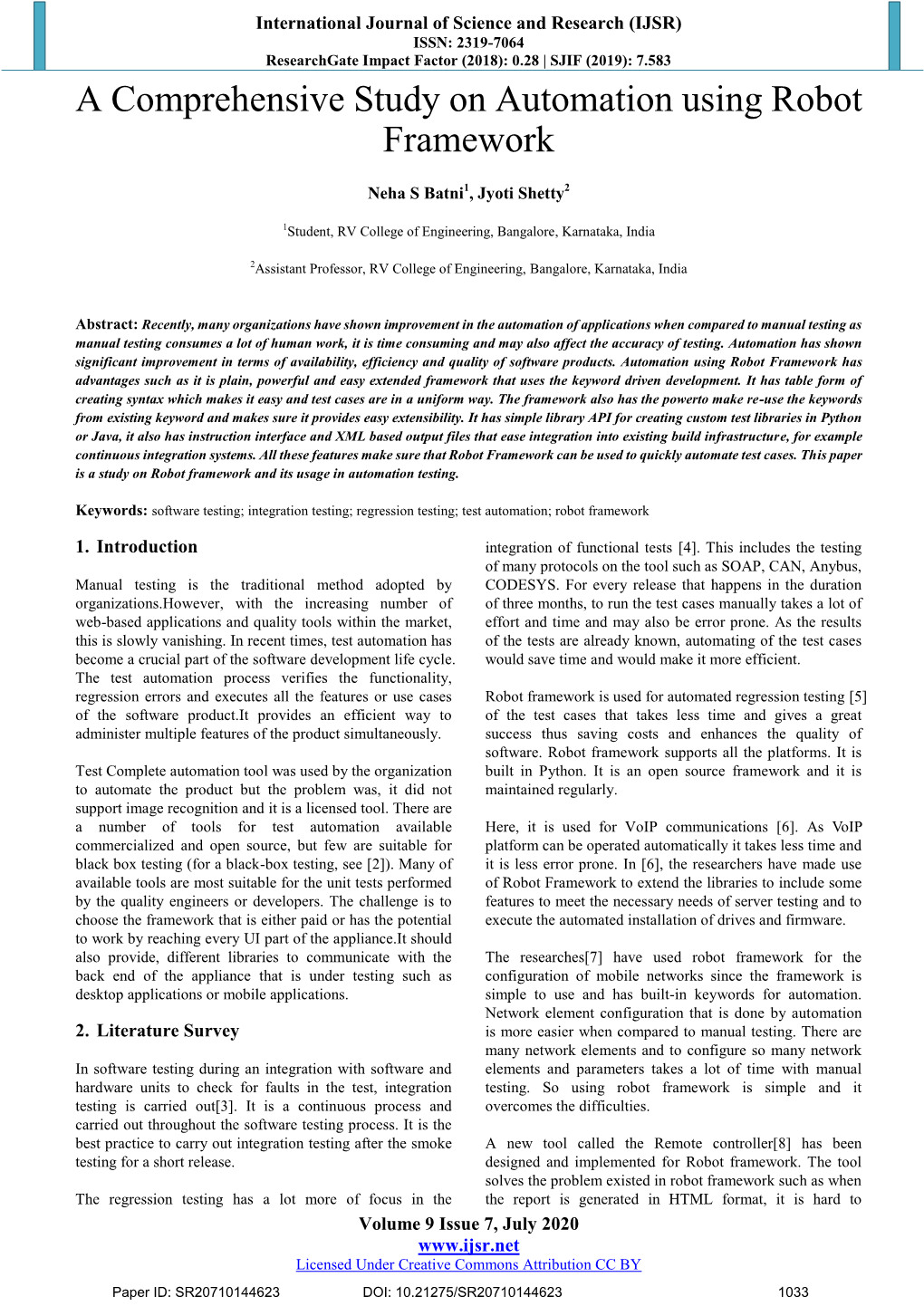 A Comprehensive Study on Automation Using Robot Framework