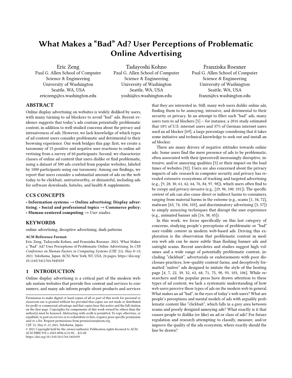 Bad'' Ad? User Perceptions of Problematic Online Advertising