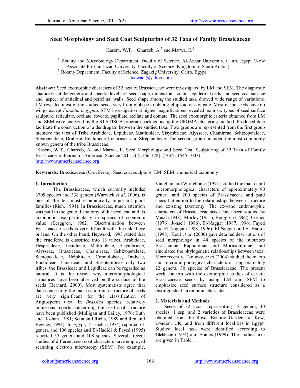 Seed Morphology and Seed Coat Sculpturing of 32 Taxa of Family Brassicaceae