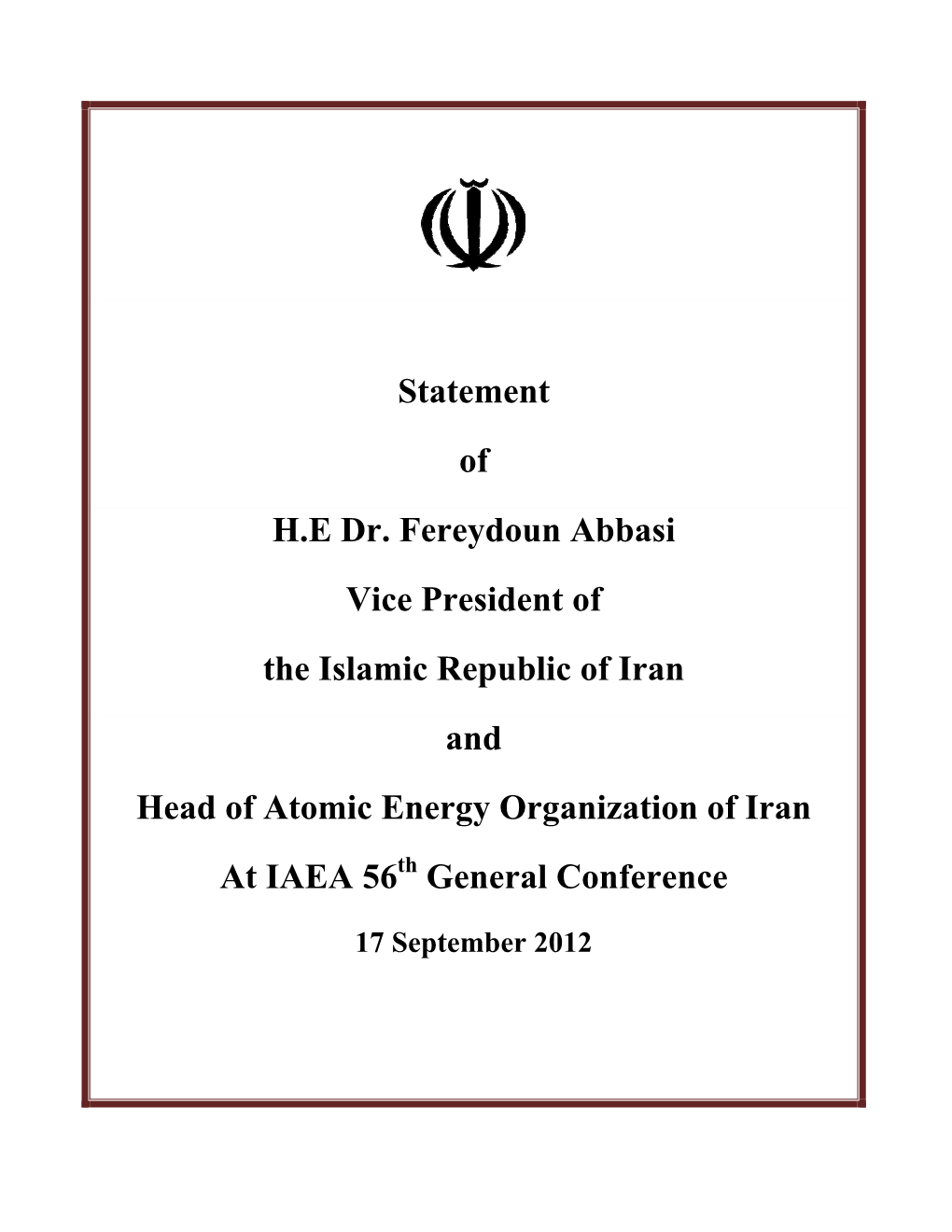 Iran: Statement of Abbasi at IAEA General Conference