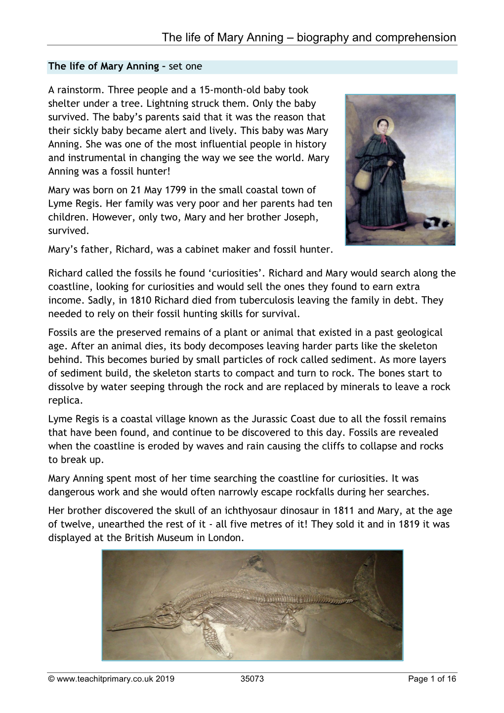 The Life of Mary Anning – Biography and Comprehension