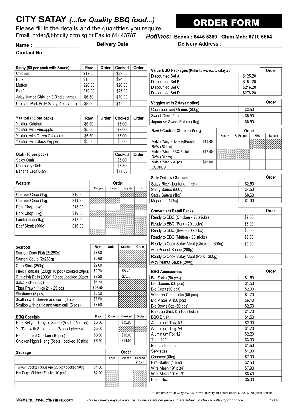 ORDER FORM Please Fill in the Details and the Quantities You Require