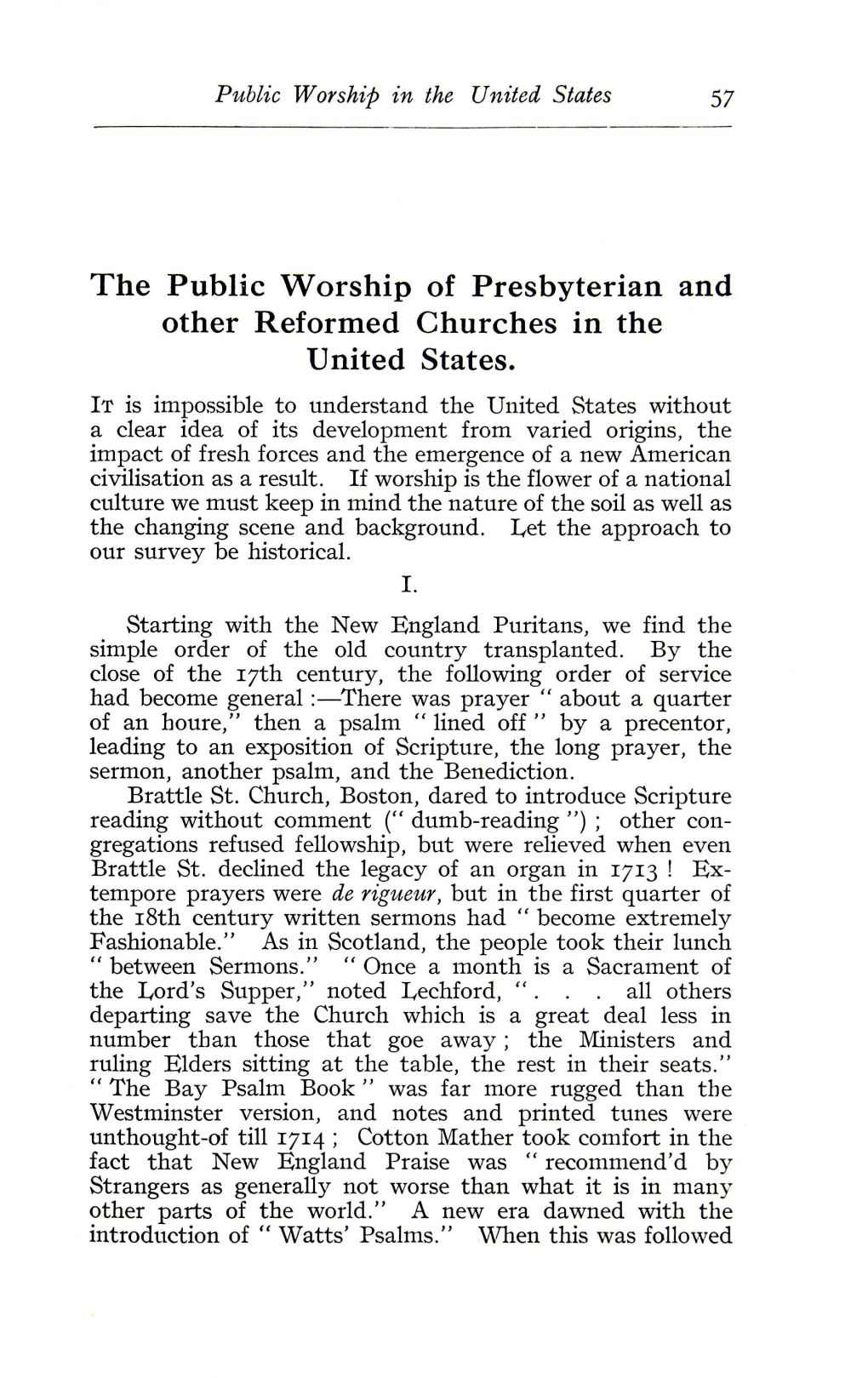 The Public Worship of Presbyterian and Other Reformed Churches in the United States