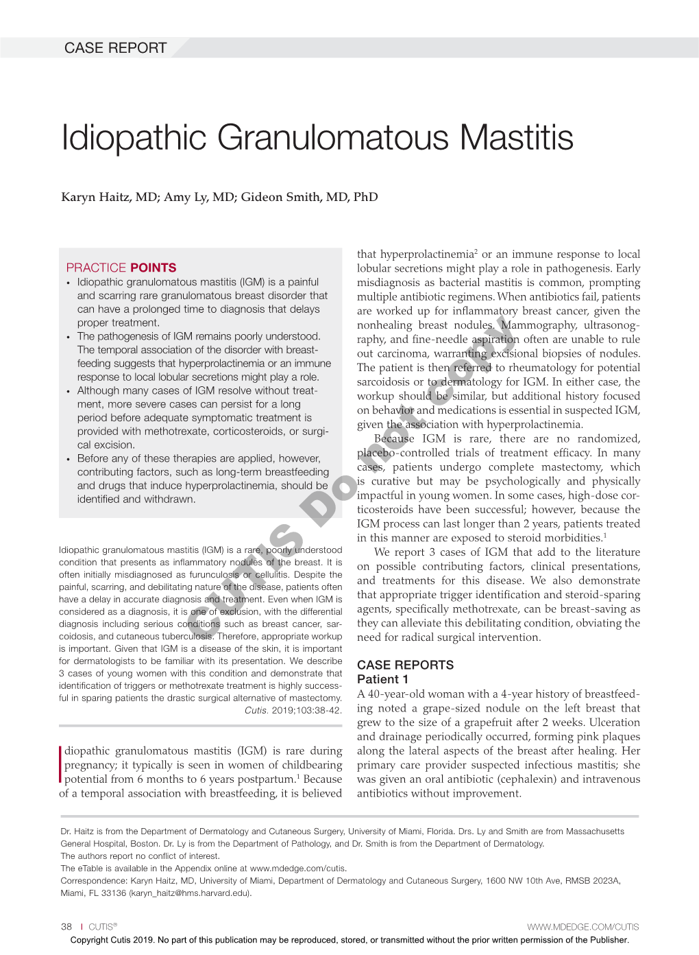 Idiopathic Granulomatous Mastitis