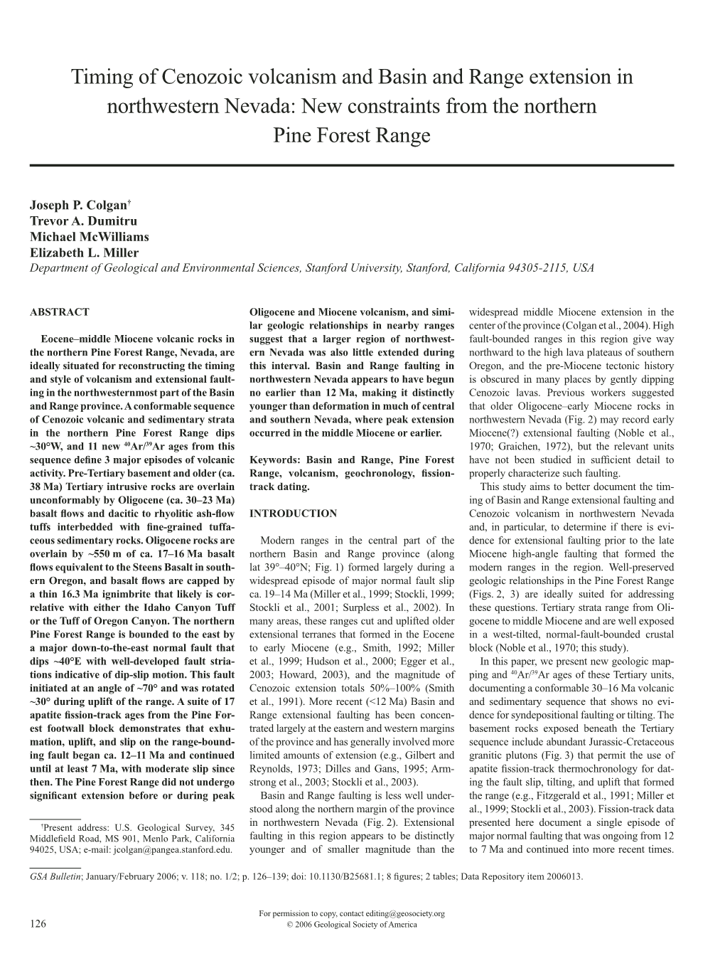 Timing of Cenozoic Volcanism and Basin and Range Extension in Northwestern Nevada: New Constraints from the Northern Pine Forest Range