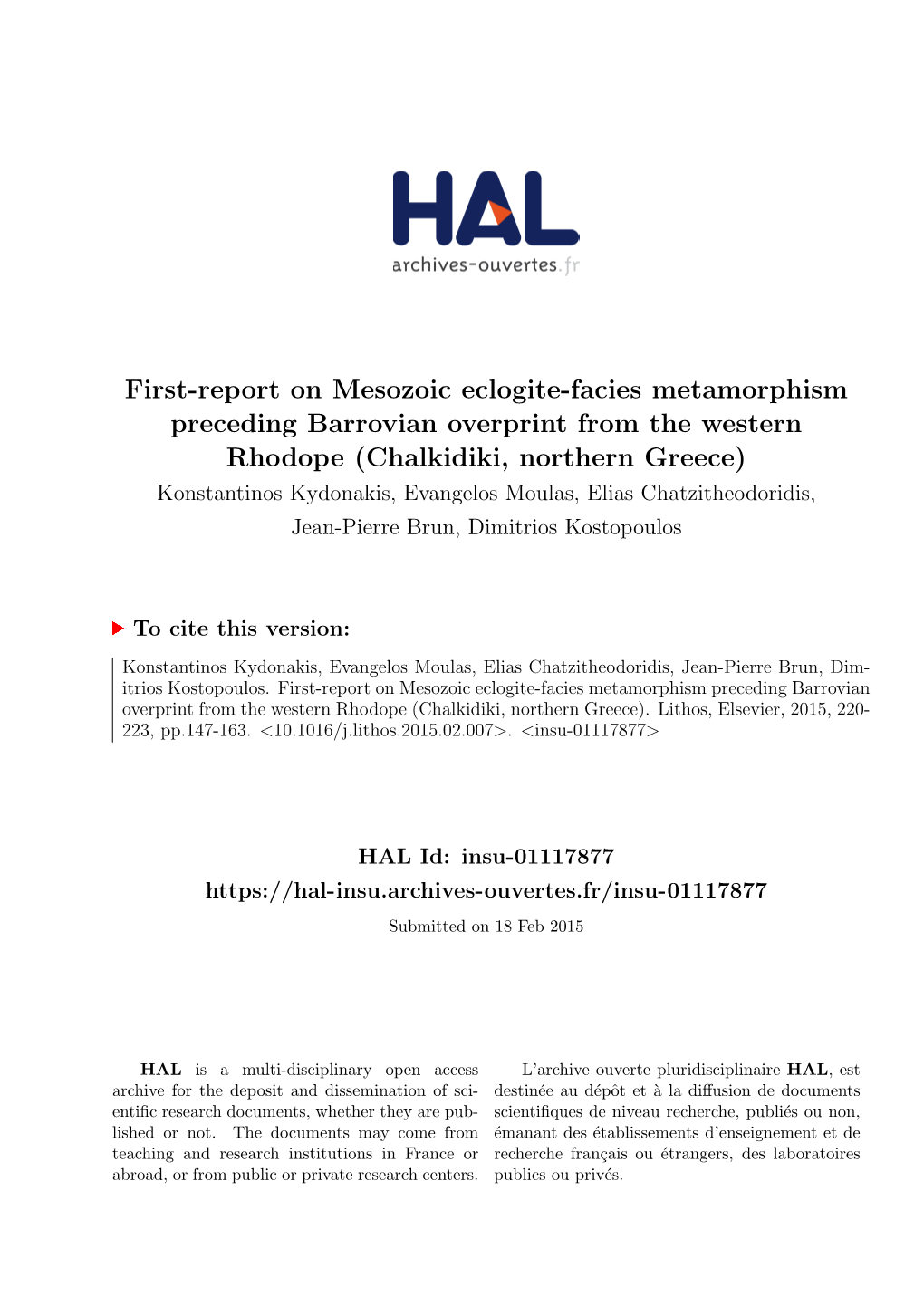 First-Report on Mesozoic Eclogite-Facies