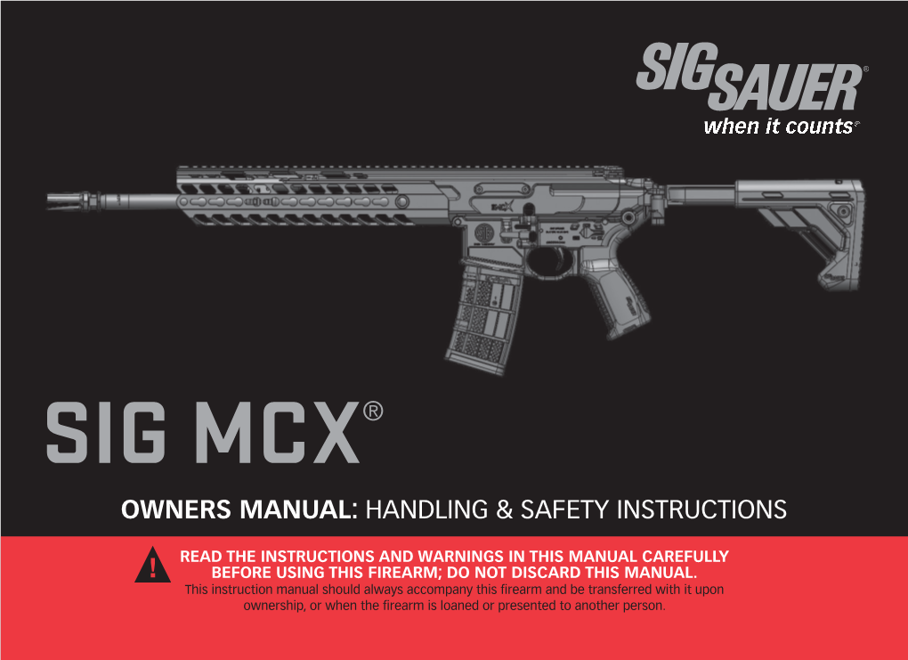 Sig Mcx® Owners Manual: Handling & Safety Instructions