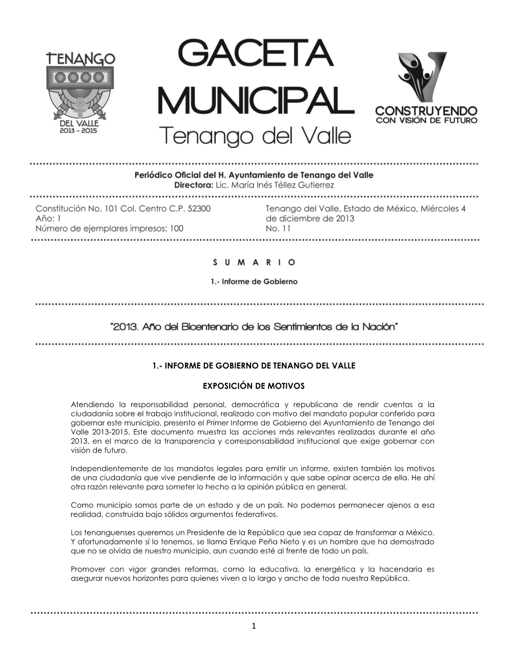 Informe De Gobierno De Tenango Del Valle