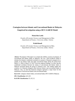 Contagion Between Islamic and Conventional Banks in Malaysia: Empirical Investigation Using a DCC-GARCH Model
