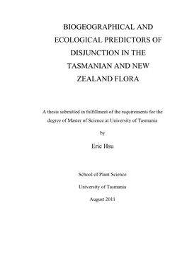 Biogeographical and Ecological Predictors of Disjunction in the Tasmanian and New Zealand Flora