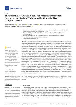 The Potential of Tufa As a Tool for Paleoenvironmental Research—A Study of Tufa from the Zrmanja River Canyon, Croatia