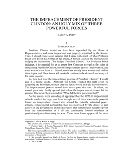 The Impeachment of President Clinton: an Ugly Mix of Three Powerful Forces