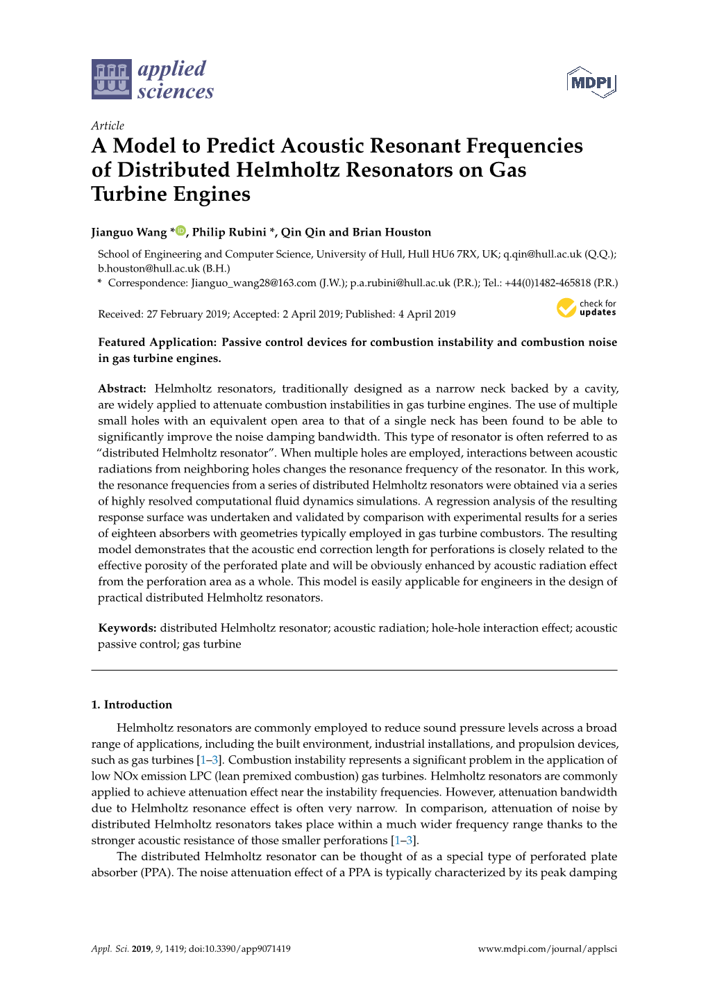 A Model to Predict Acoustic Resonant Frequencies of Distributed Helmholtz Resonators on Gas Turbine Engines