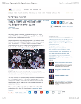 NHL Stanley Cup Champsionship: Big Market Team V