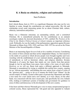 K a Busia on Ethnicity, Religion and Nationality