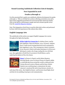 Sound Learning Audiobook Collection Lists & Samples, Now Expanded In