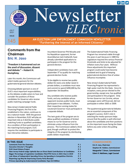 Electronic an ELECTION LAW ENFORCEMENT COMMISSION NEWSLETTER “Furthering the Interest of an Informed Citizenry”