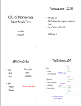 CSE 326: Data Structures Binary Search Trees