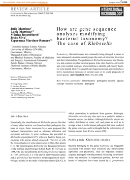How Are Gene Sequence Analyses Modifying Bacterial Taxonomy? the Case of Klebsiella
