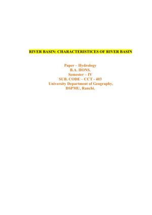RIVER BASIN: CHARACTERISTICES of RIVER BASIN Paper