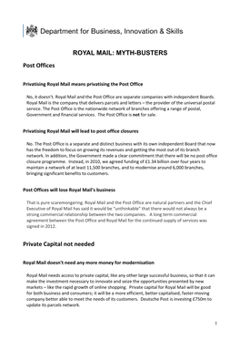 ROYAL MAIL: MYTH-BUSTERS Post Offices