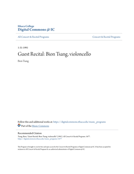 Guest Recital: Bion Tsang, Violoncello Bion Tsang