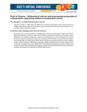 WIP: Mathematical Software and Programming Preparation of Undergraduate Engineering Students in Mathematics Courses