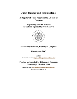 Papers of Janet Flanner and Solita Solano