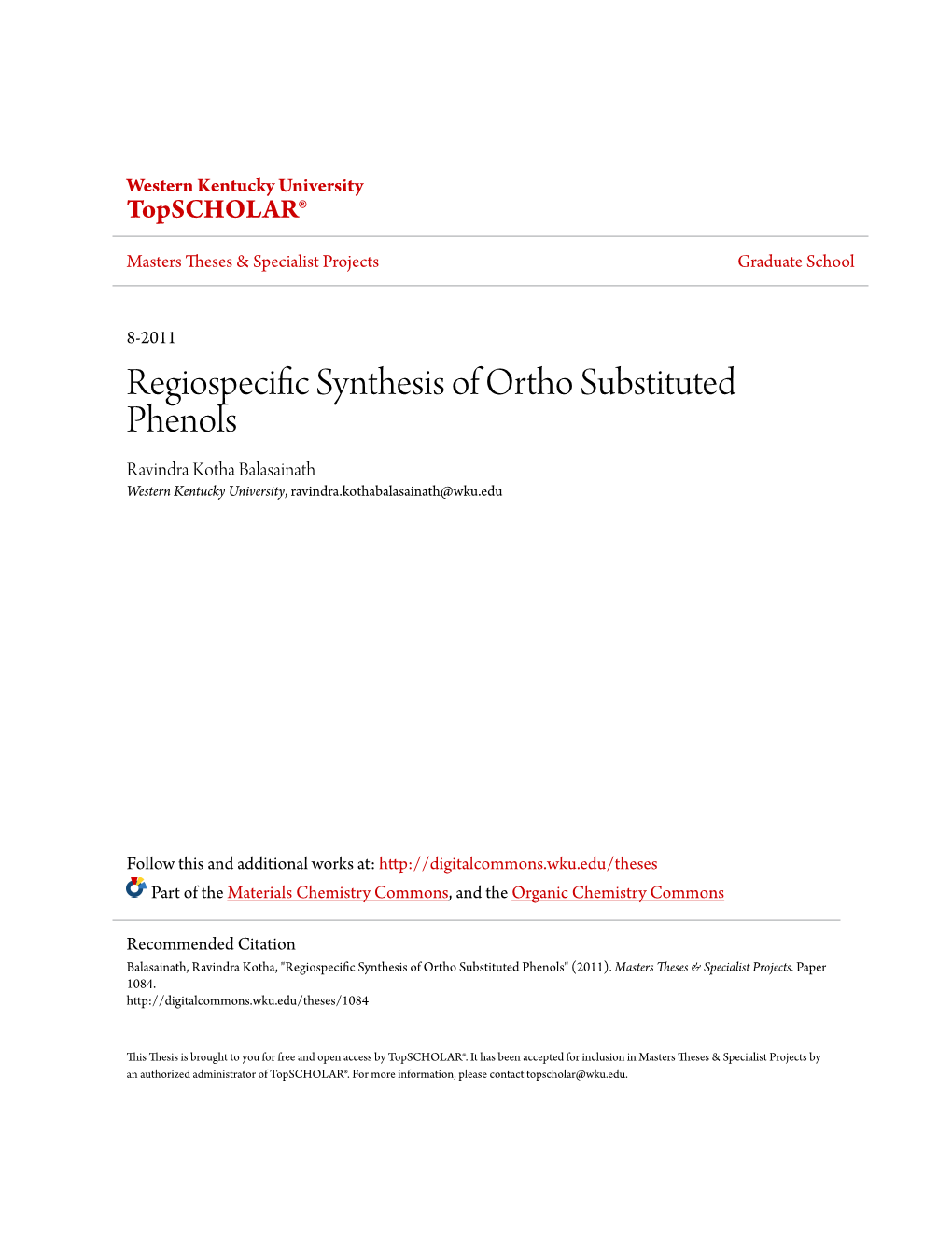 Regiospecific Synthesis of Ortho Substituted Phenols