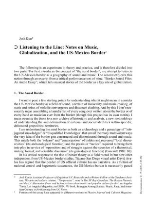 Listening to the Line: Notes on Music, Globalization, and the US-Mexico Border1
