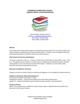 Hambrick Elementary School Library Media Center Handbook